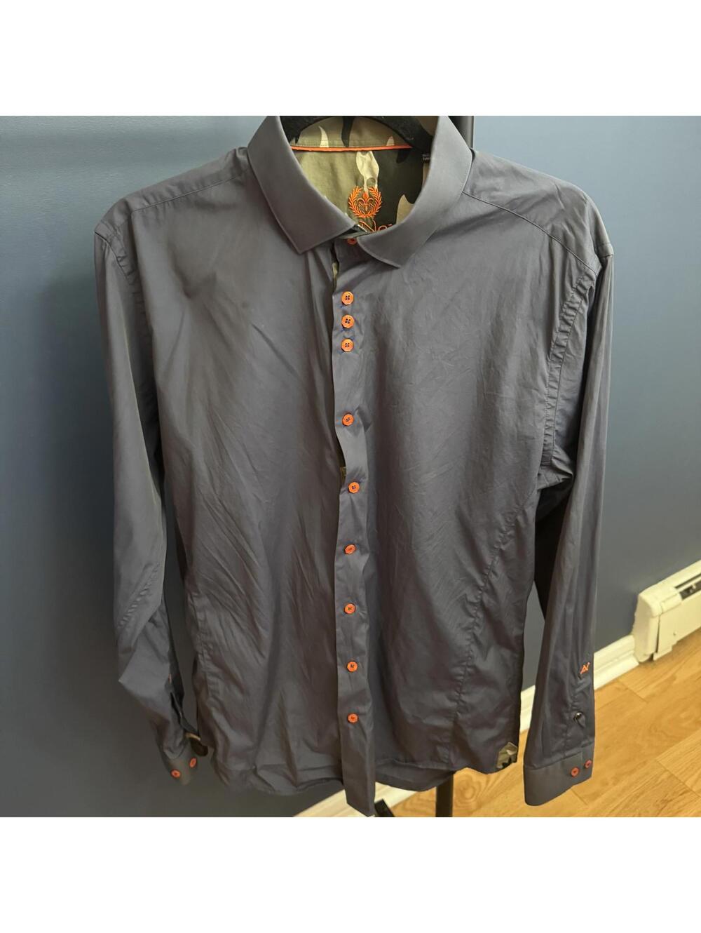 Au Noir, Mens Navy Button Up Shirt w/ Camo Detail, Size 4/Large